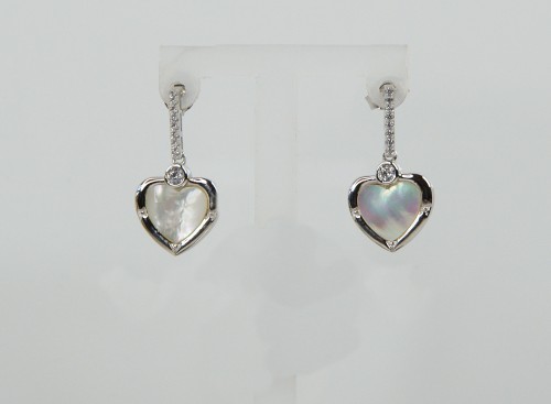 Sterling Silver Mother-of-Pearl Heart Drop Earrings